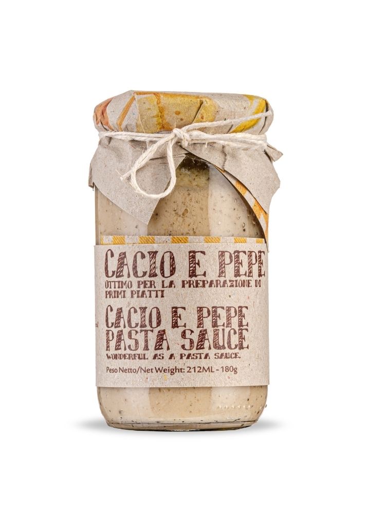 Jar of Italian cacio e pepe pasta sauce