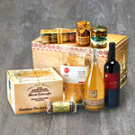 Christmas party hamper with wine and food