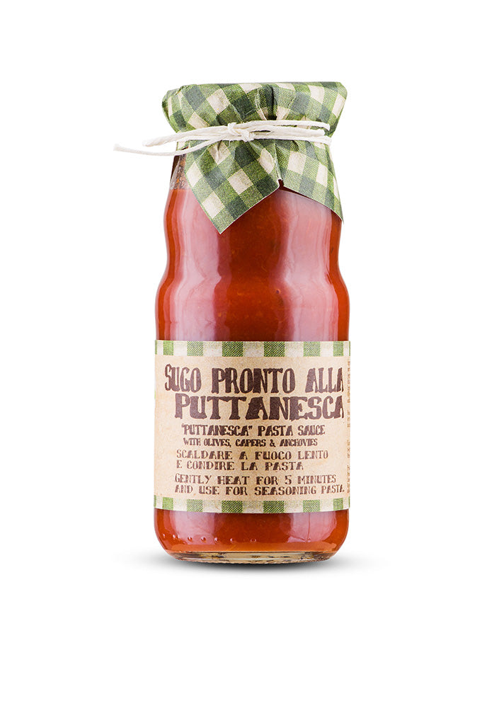 Jar of ready to use puttanesca pasta sauce